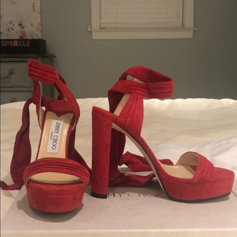 Jimmy Choo red suede sandals